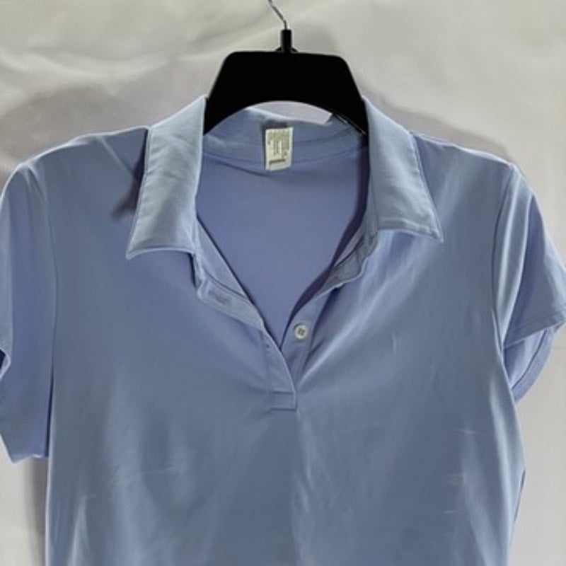 90 DEGREE By REFLEX Women's Light Blue Short Sleeve Cropped Tennis Polo Top SZ L