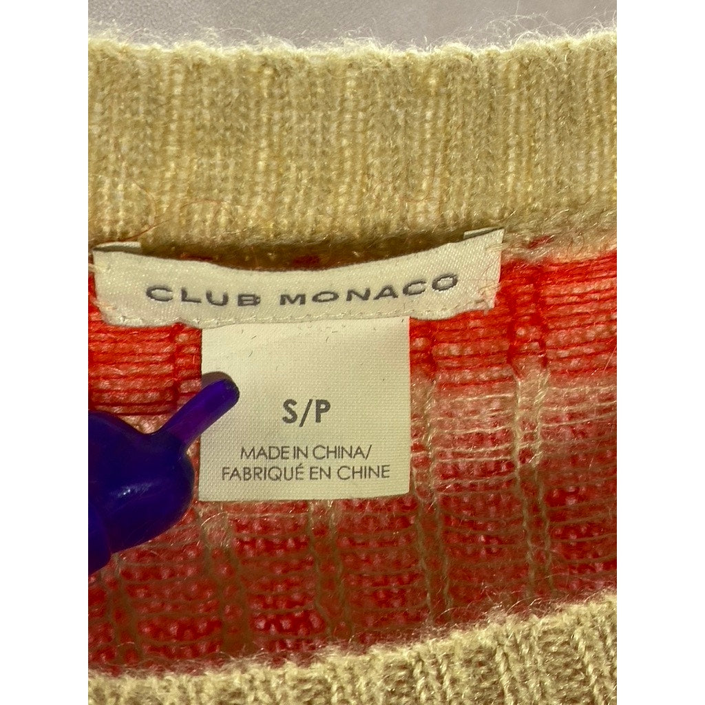 CLUB MONACO Women's Tan-Red Zebra Striped Crewneck Knit Pullover Sweater SZ S