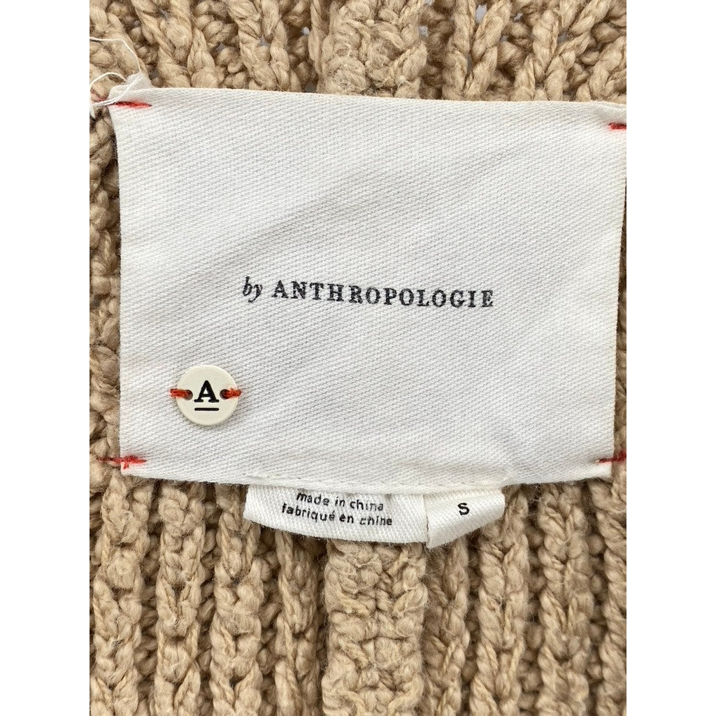 ANTHROPOLOGIE Women's Tan Knit Open-Front Long Sleeve Long Length Cardigan SZ S
