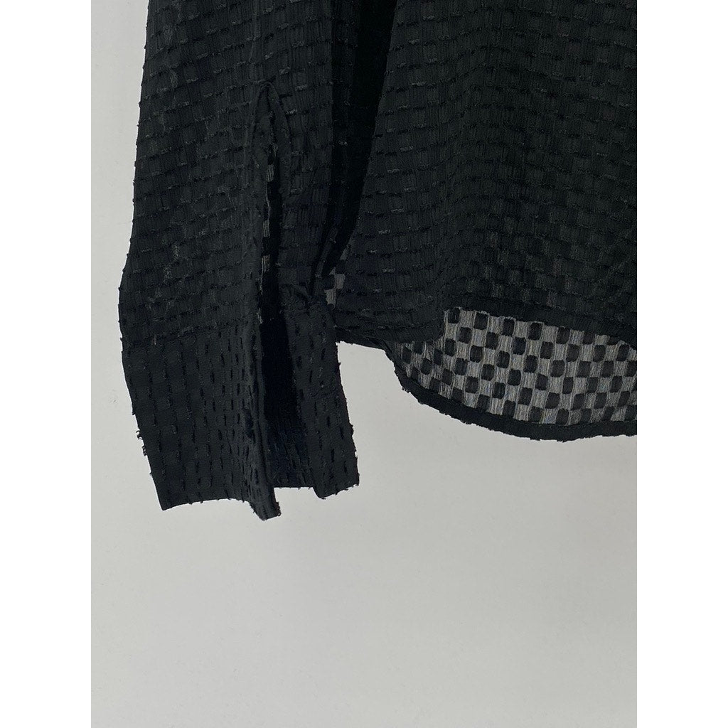ZARA Women’s Black Sheer Mini Checkered Long Sleeve Button-Up Top SZ L