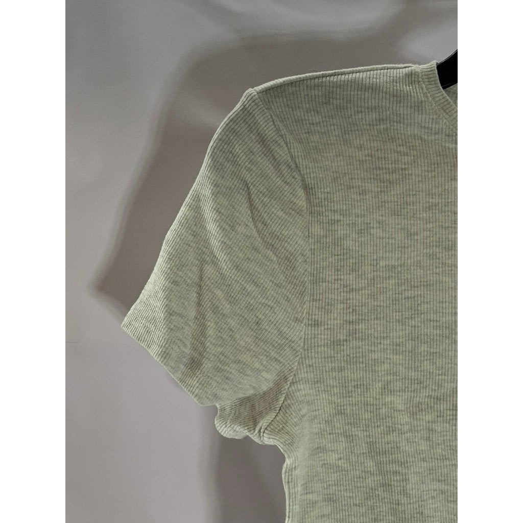 DIVIDED By H&M Women's Light Gray Ribbed Crewneck Short Sleeve Crop Top SZ L