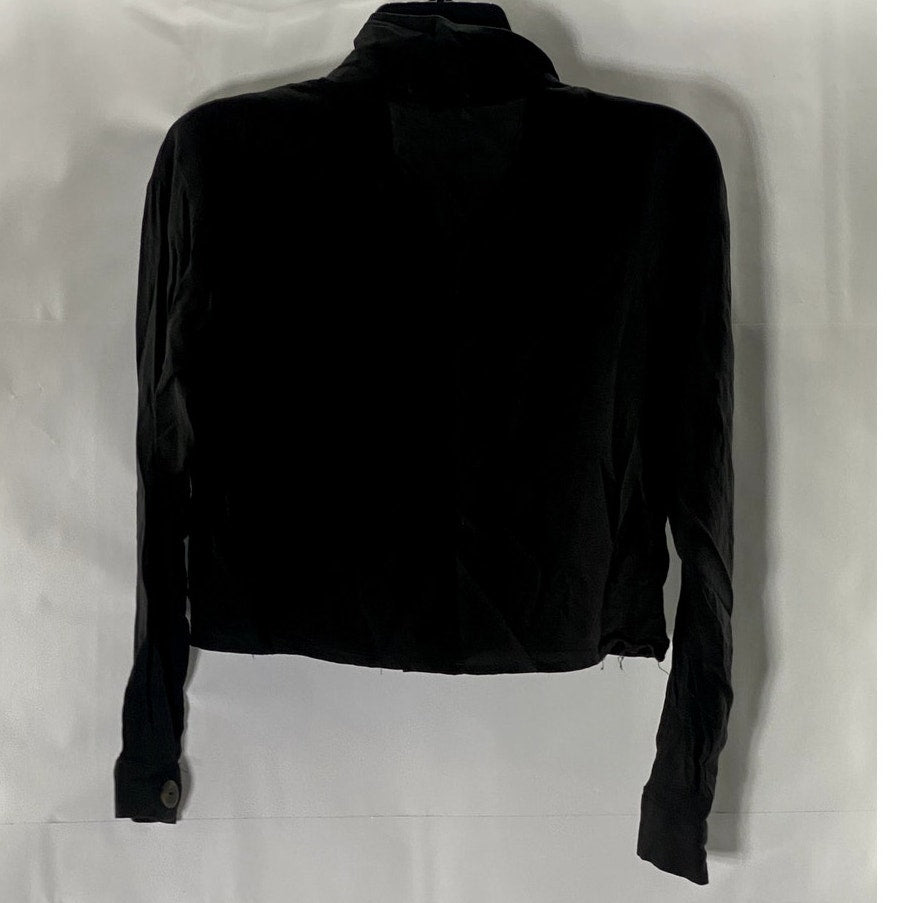 HEART & HIPS Women's Black Solid Button-Up Long Sleeve Top SZ S