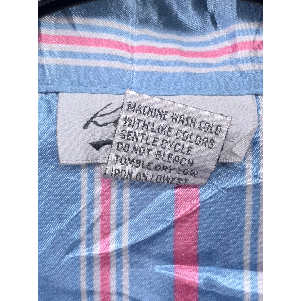 KATHRYN Women's Blue-Pink Striped Lightweight Long Sleeve Button-Up Top SZ S
