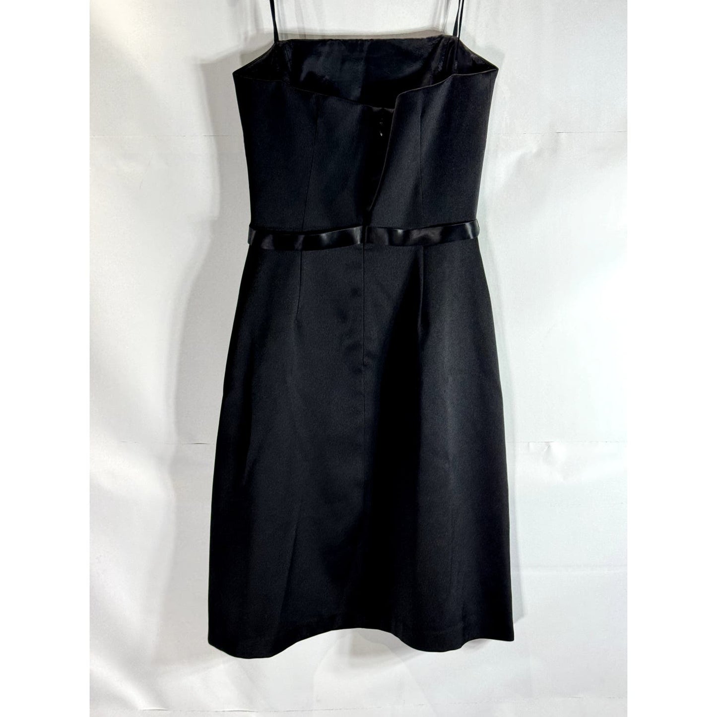 LAUNDRY BY SHELLI SEGAL Women's Black Satin Waist-Bow Spaghetti Strap Dress SZ 4