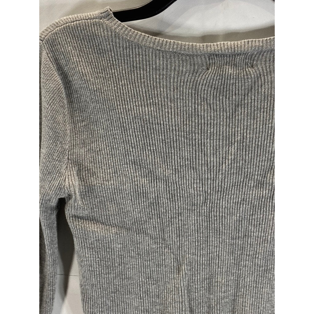 LA HEARTS Pacsun Women's Grey Ribbed Knit Crewneck Long Sleeve Crop Top SZ M