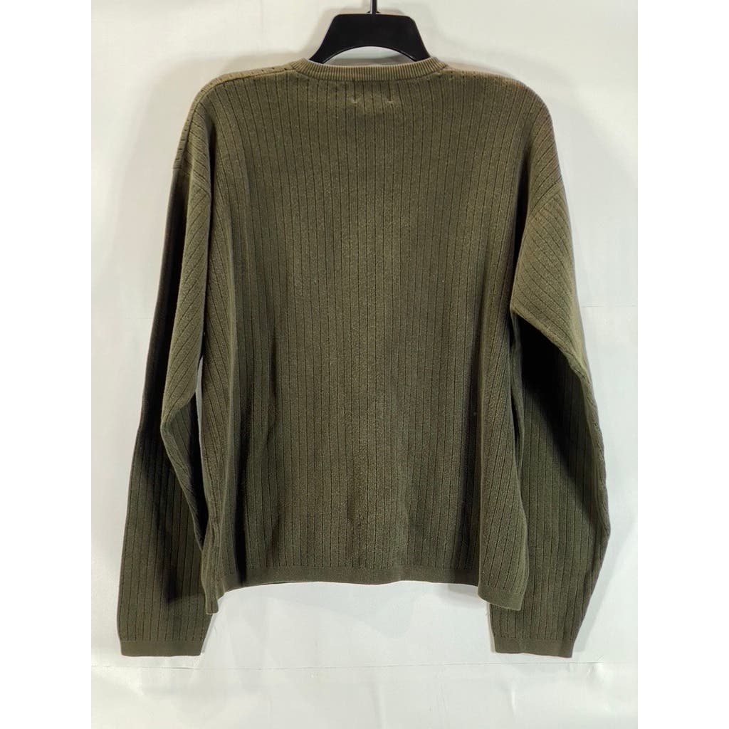 J. CREW Men's Olive Green Cotton Ribbed V-Neck Pullover Sweater SZ M