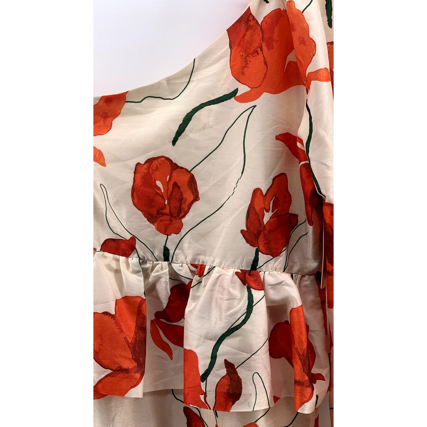 ANTHROPOLOGIE X HUTCH Women's White-Red Floral One-Shoulder Ruffle Dress SZ 10
