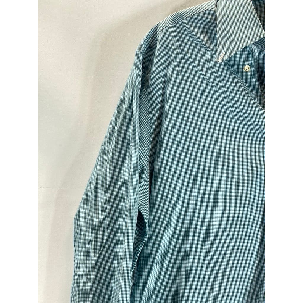 BROOKS BROTHERS 346 Men's Aqua Gingham Original Polo Slim-Fit Dress Shirt SZ 16