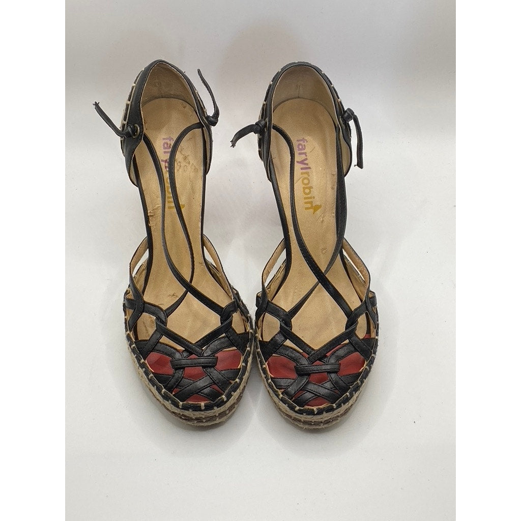 FARYL ROBIN Women’s Black Hay Woven Cutout Closed Toe Ankle-Strap Sandals SZ 6.5