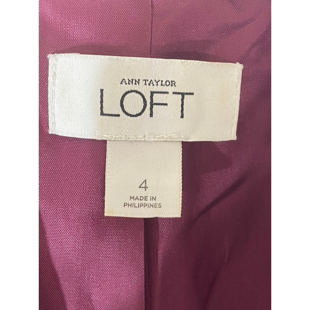 ANN TAYLOR LOFT Women's Burgundy Velvet Shawl Collar One-Button Blazer SZ 4