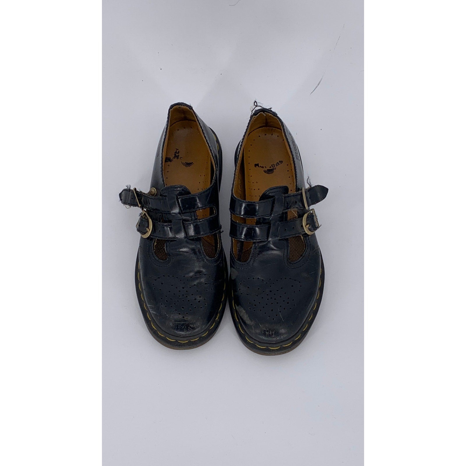 DR. MARTENS Women's Black Leather Perforated Slip-On Mary Jane Shoes SZ 7