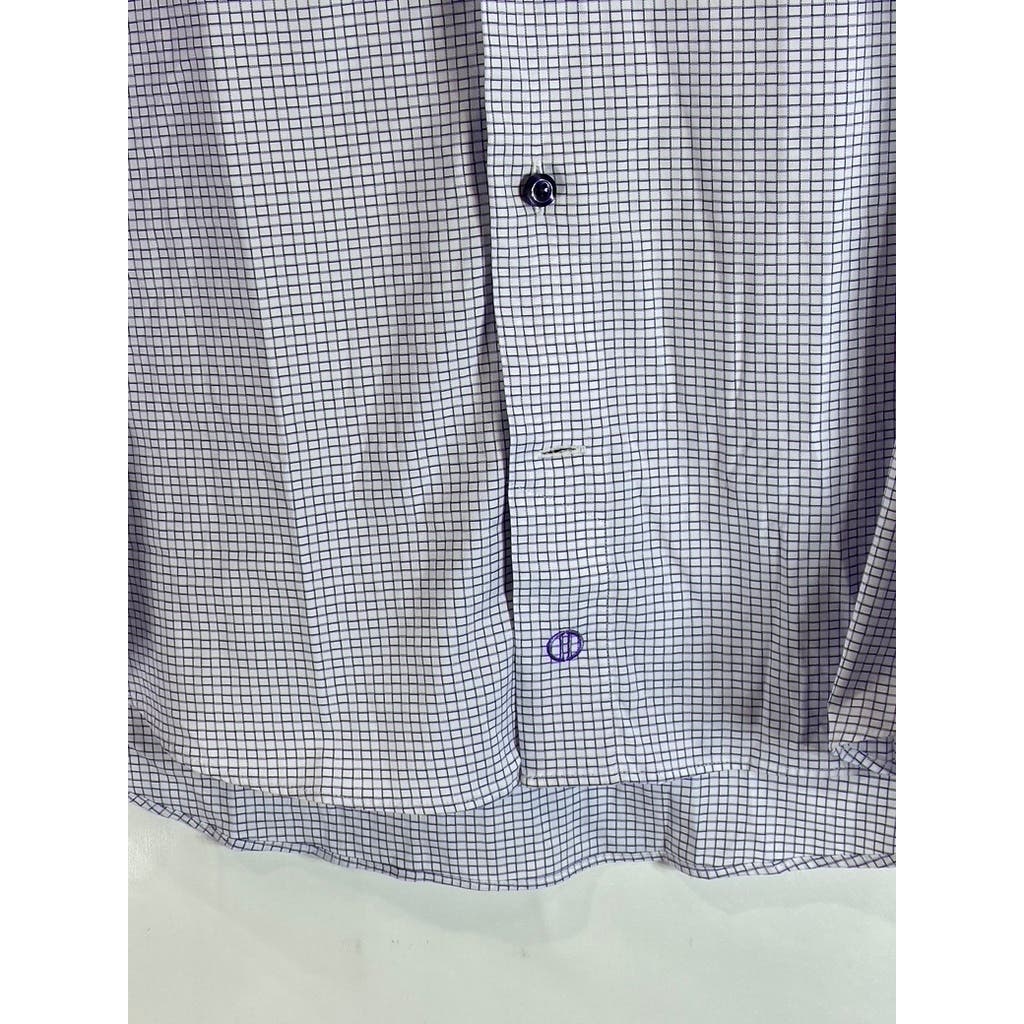 DAVID DONAHUE Men's White/Purple Mini Square Button-Up Long Sleeve Shirt SZ XL
