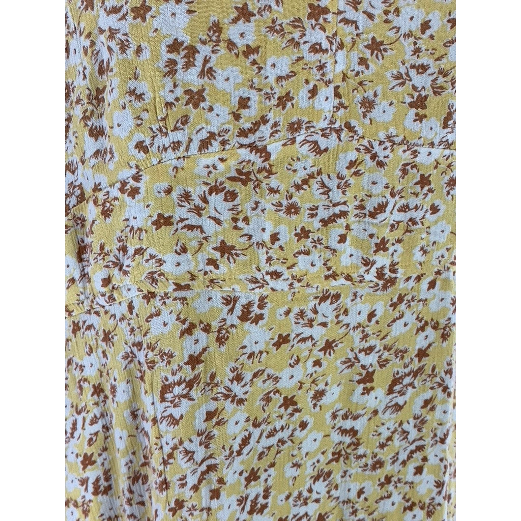 ABERCROMBIE & FITCH Women's Yellow Floral V-Neck Tie-Strap Midi Dress SZ M