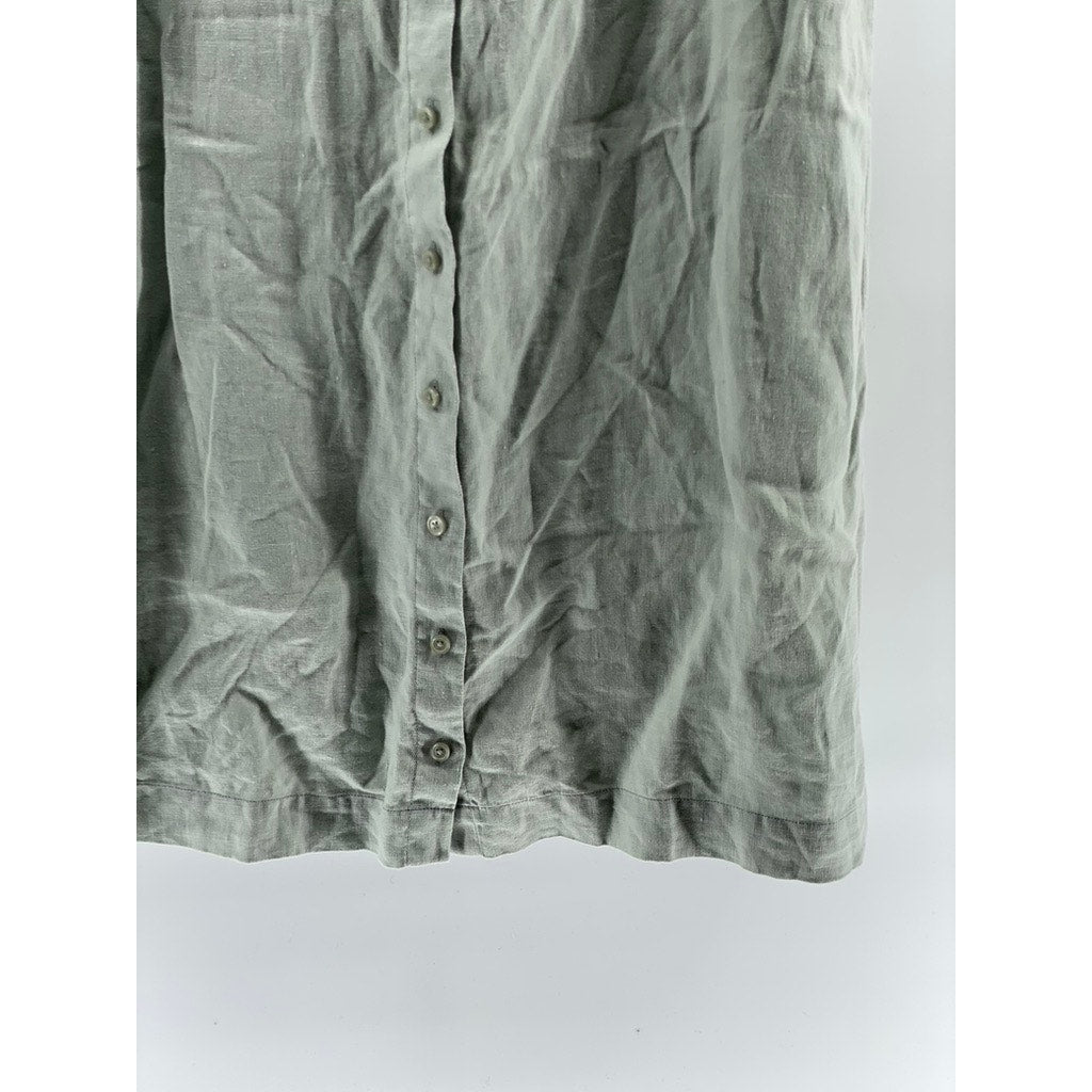 GARNET HILL Women's Green Linen Button-Up Sleeveless Knee Shirt Dress SZ 12