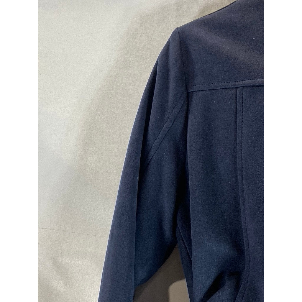 PRIMARK Women's Navy Asymmetrical Moto Faux Suede Buckle Biker Jacket SZ 8