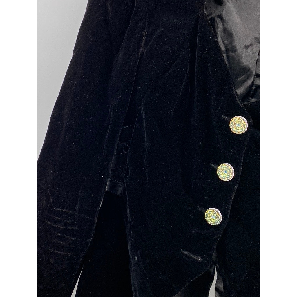 ZUM ZUM Women's Vintage Black Velvet V-Neck Button-Up Lace-Side Blazer SZ 7