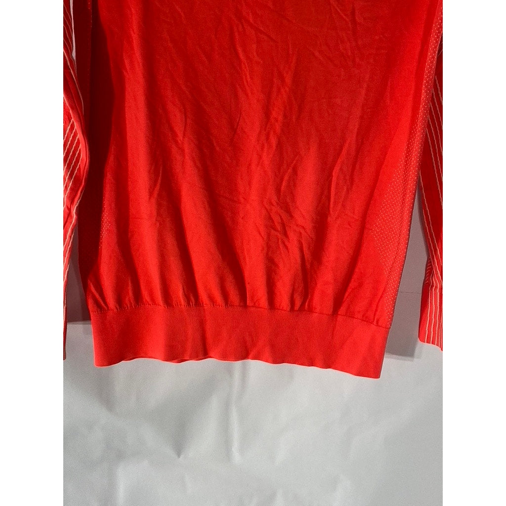 NIKE Women's Neon Orange Boatneck Knit Epic Dri-Fit Long Sleeve Training Top SZS