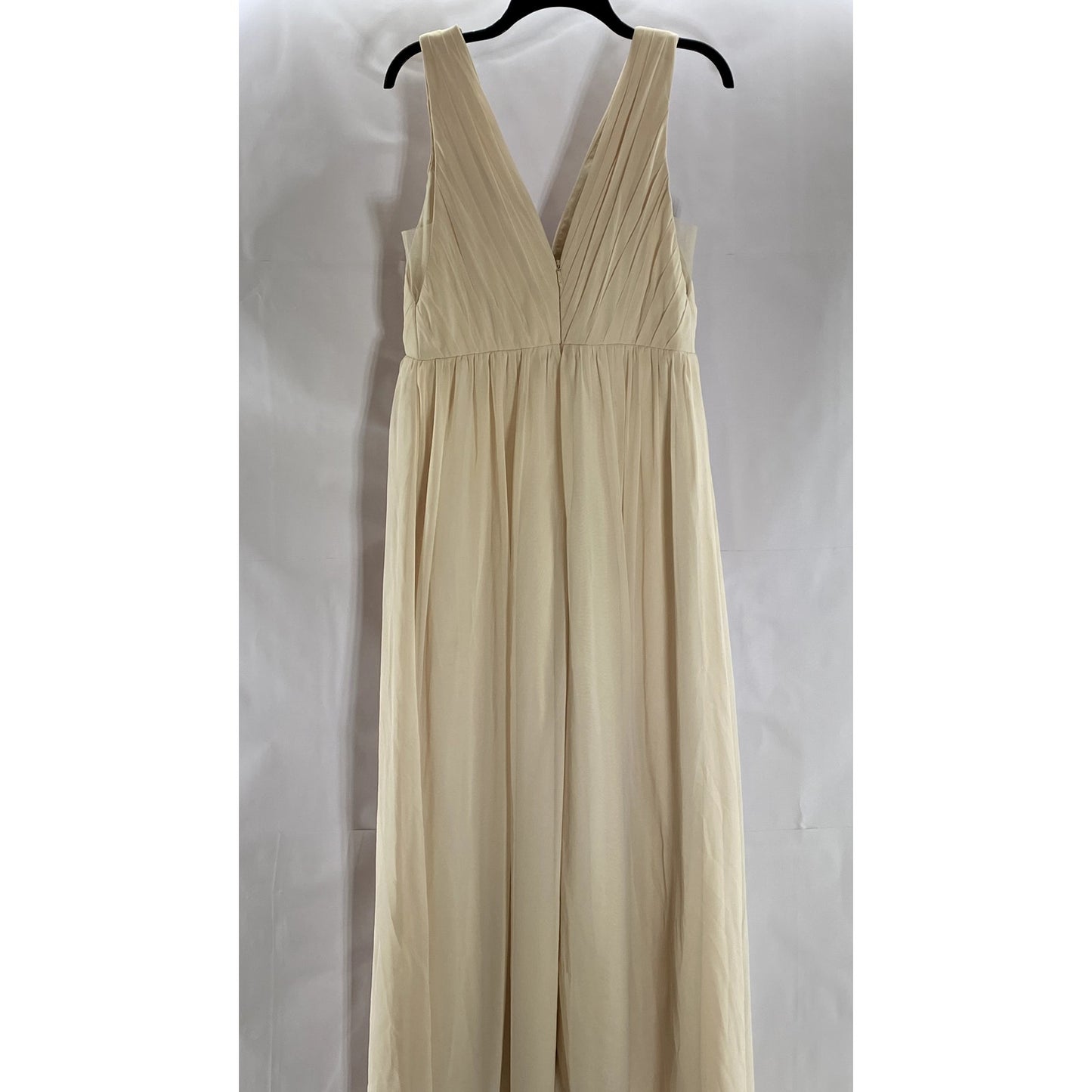 AZAZIE Women's Beige Double V-Neck Sleeveless Mesh Maxi A-Line Dress SZ 12