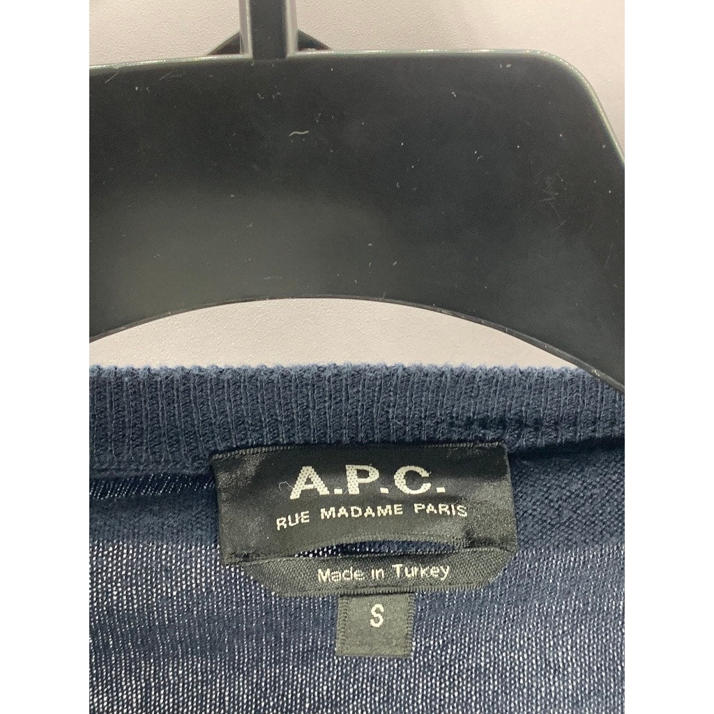 A.P.C. Rue Madame Paris Men's Black Solid Cotton-Cashmere Crewneck Sweater SZ S