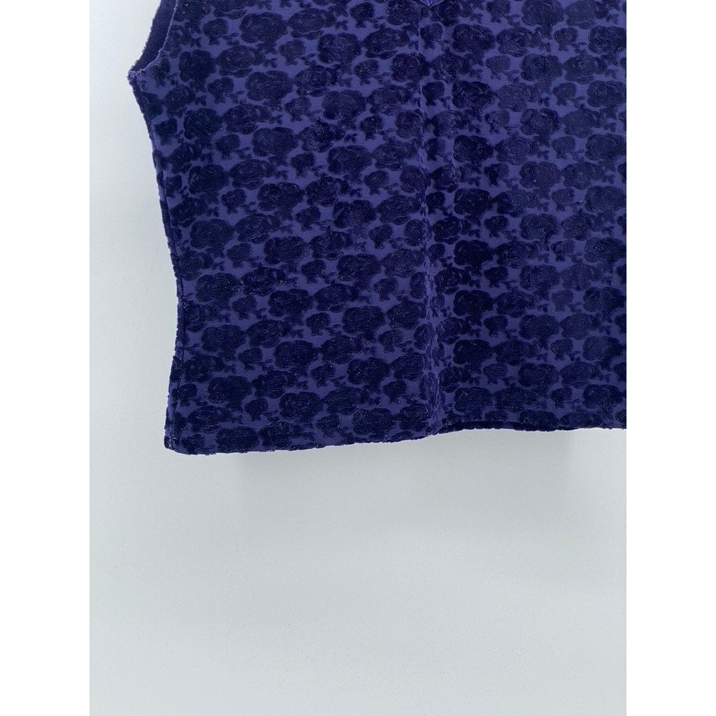 ANCHOR BLUE Women's Blue V-Neck Velvet Rose Print Sleeveless Cropped Top SZ S