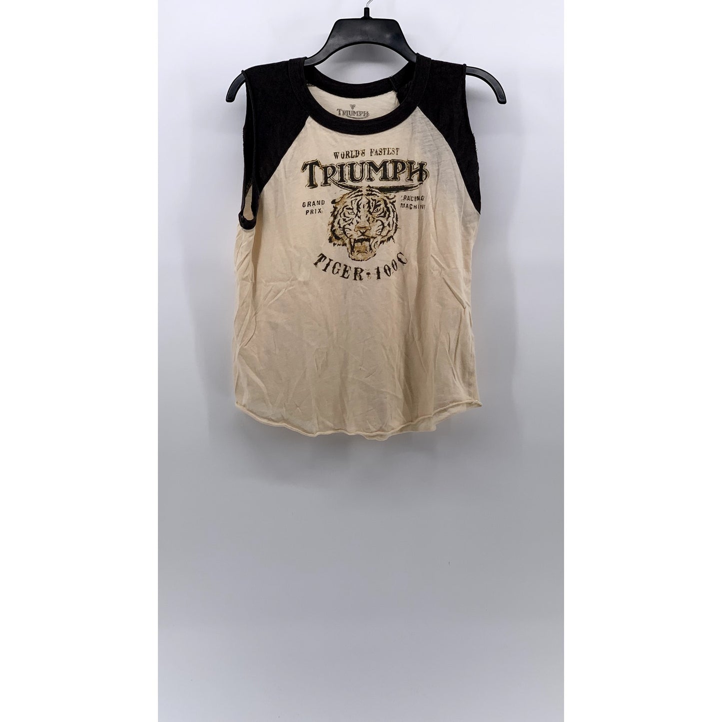 TRIUMPH By Lucky Brand Women's Beige-Gray Crewneck Tiger Sleeveless Top SZ M