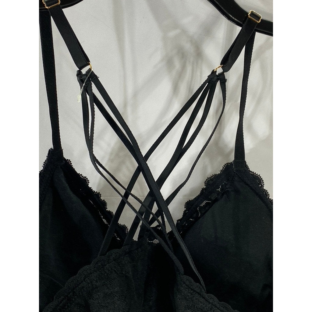 AERIE Women's Black Lace Adjustable Cross-Back Strappy Bralette SZ L