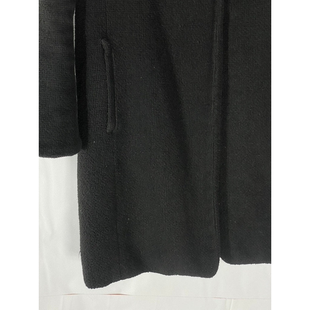 FOREVER 21 Women's Black Textured Notch-Collar Snap-Button Coat SZ S