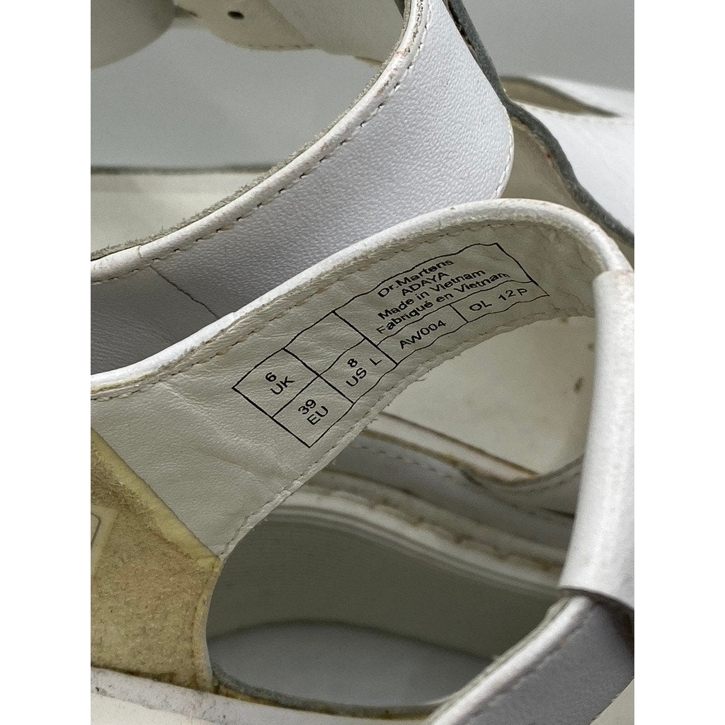 DR. MARTENS Women's White T-Strap Peep-Toe Wedge Platform Sandals SZ 8