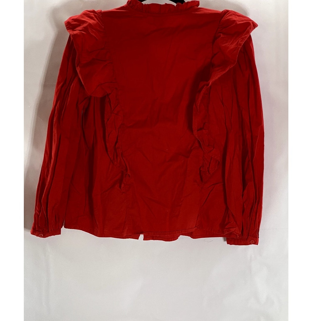 A NEW DAY Women's Red Ruffle Long Sleeve Button-Up Top SZ M