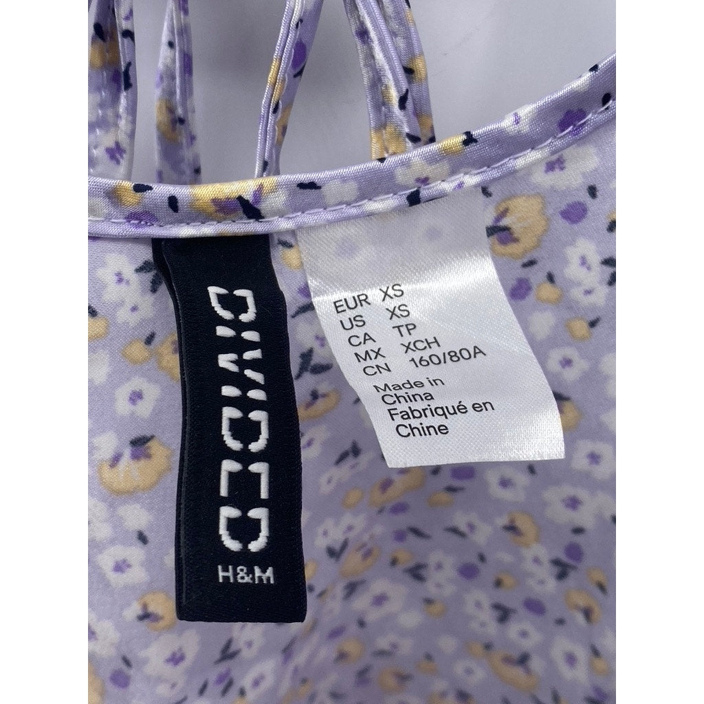 DIVIDED By H&M Women's Light Purple Floral Lace-Trim V-Neck Mini Dress SZ XS