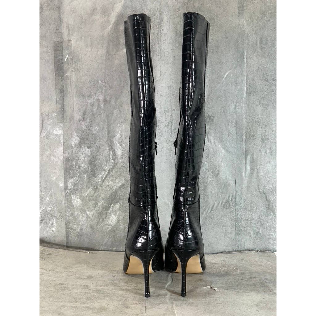 MADDEN GIRL Women's Black Croc Embossed Chantelle Pointed-Toe Dress Boots SZ 11
