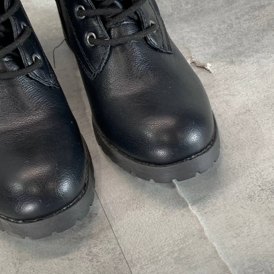 SUN+STONE Women's Black Sloanie Block-Heel Lace-Up Side-Zip Hiker Boots SZ 9