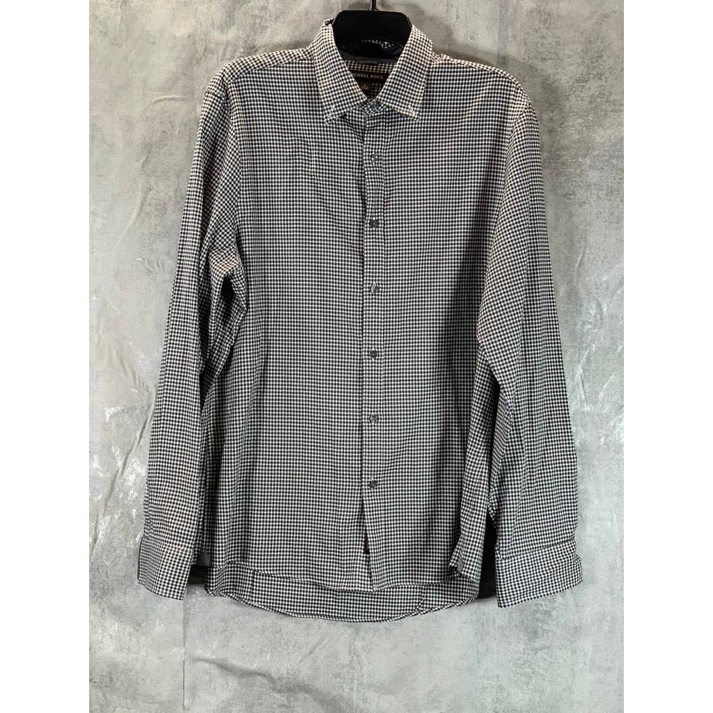 MICHAEL KORS Men's Black/White Mini Check Trim Stretch Button-Up Shirt SZ L