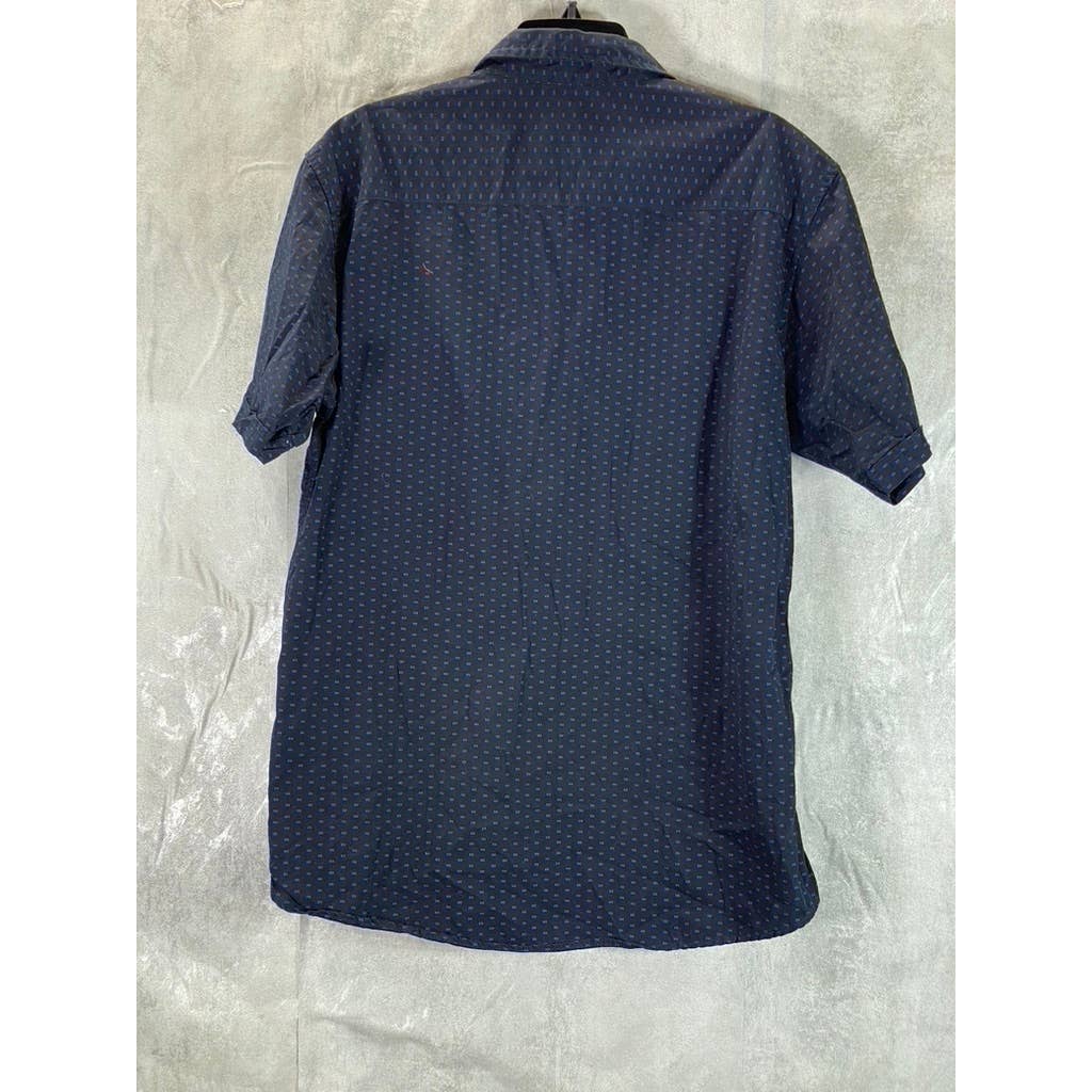 RUGBY UNIVERSITY Men's Navy Printed Button-Up Short-Sleeve Shirt SZ XL