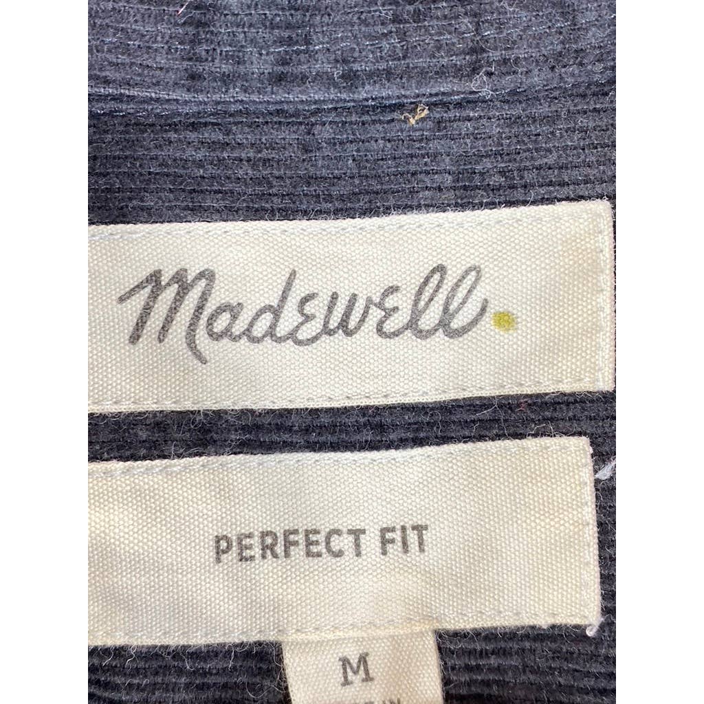 MADEWELL Men's Black Coal Perfect Fit Corduroy Button-Up Long-Sleeve Shirt SZ M