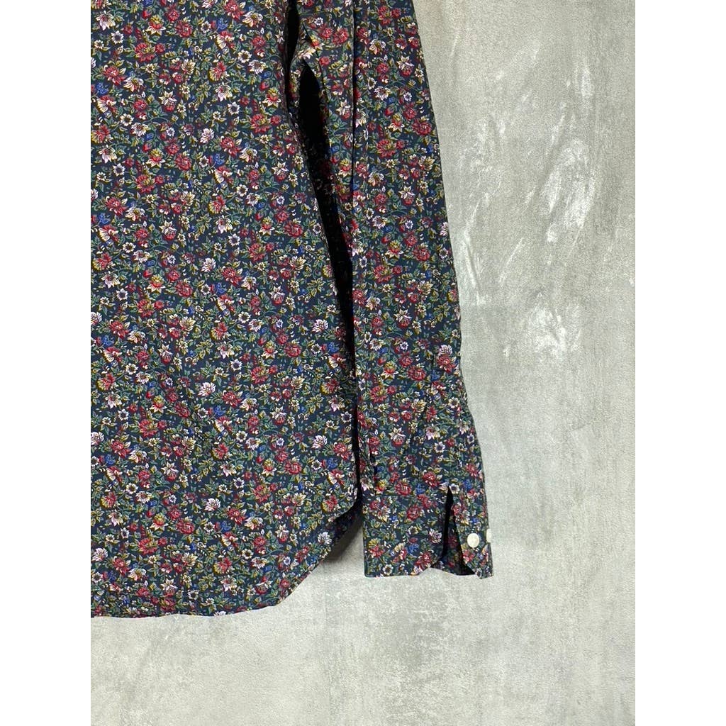 BONOBOS Men's Navy Floral Print Standard-Fit Button-Up Long-Sleeve Shirt SZ M
