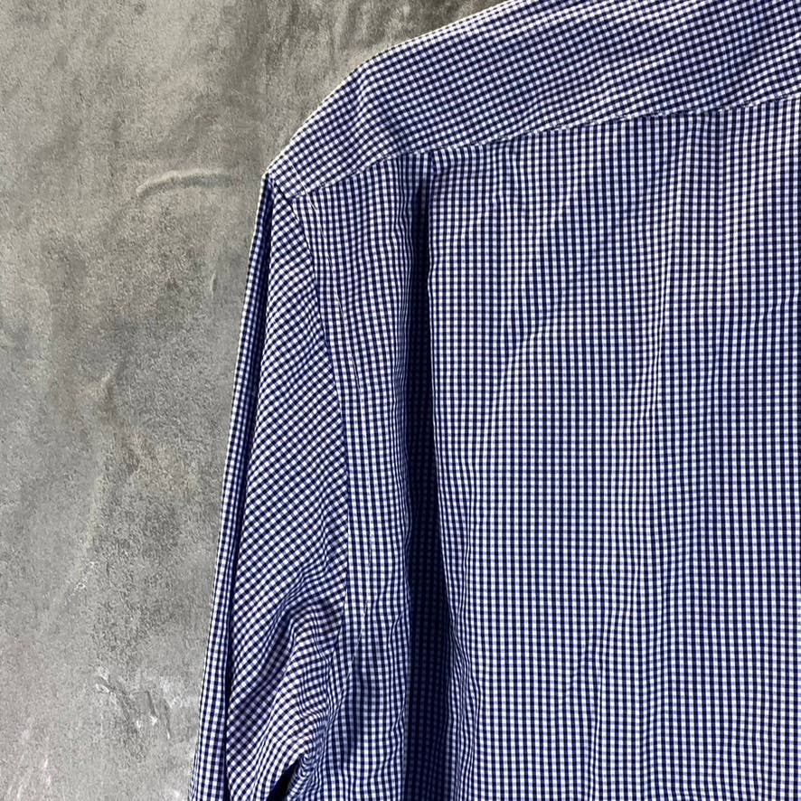 LANDS' END Men's Rich Sapphire Check No-Iron Supima Pinpoint Shirt SZ 15.5/32