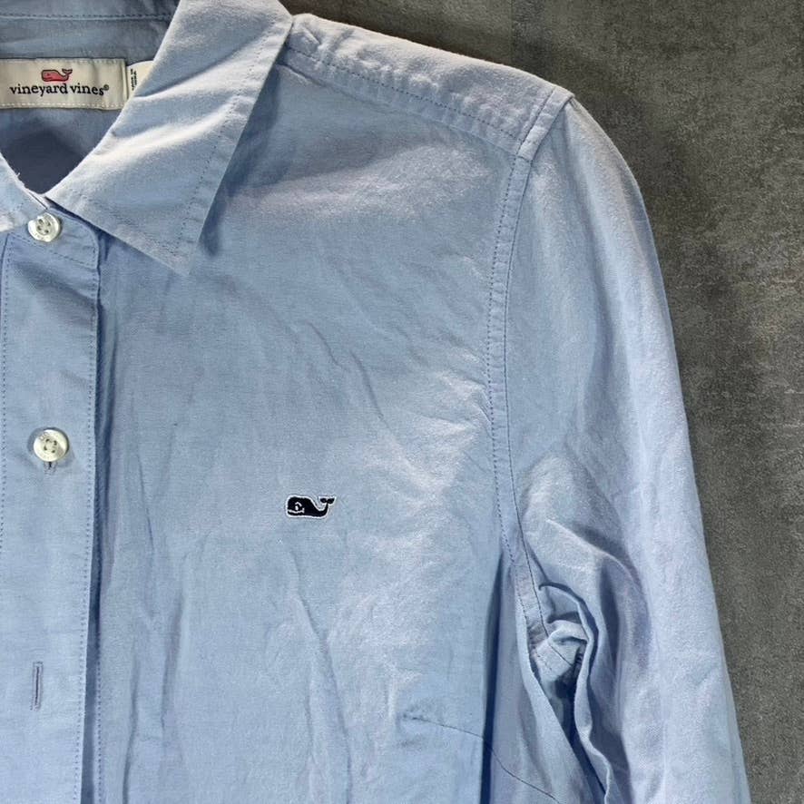 VINEYARD VINES Women's Light Blue Solid Button-Up Long-Sleeve Oxford Shirt SZ 8
