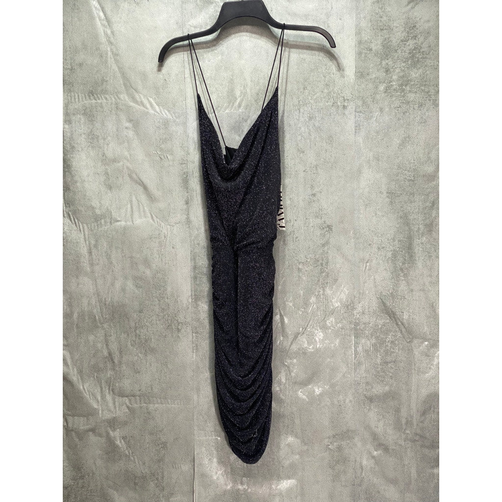 ALMOST FAMOUS Junior's Black Metallic Cowelneck Bodycon Pullover Mini Dress SZ L (10/11)