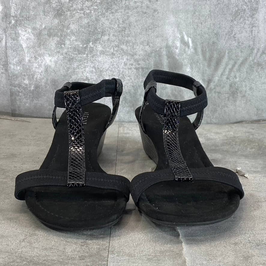 ALFANI Step N' Flex Women's Black Snake Embossed Voyage Wedge Slide Sandals SZ10