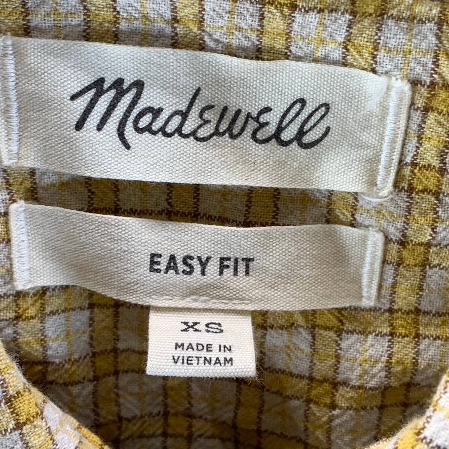 MADEWELL Men's Ornate Gold Plaid Easy-Fit Button-Up Short-Sleeve Shirt SZ XS
