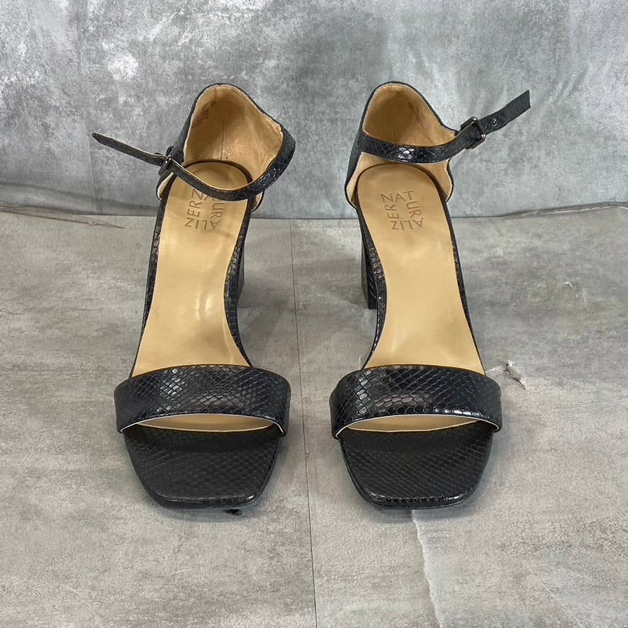 NATURALIZER Women's Black Snake Rayner Ankle-Strap Block-Heel Sandals SZ 11