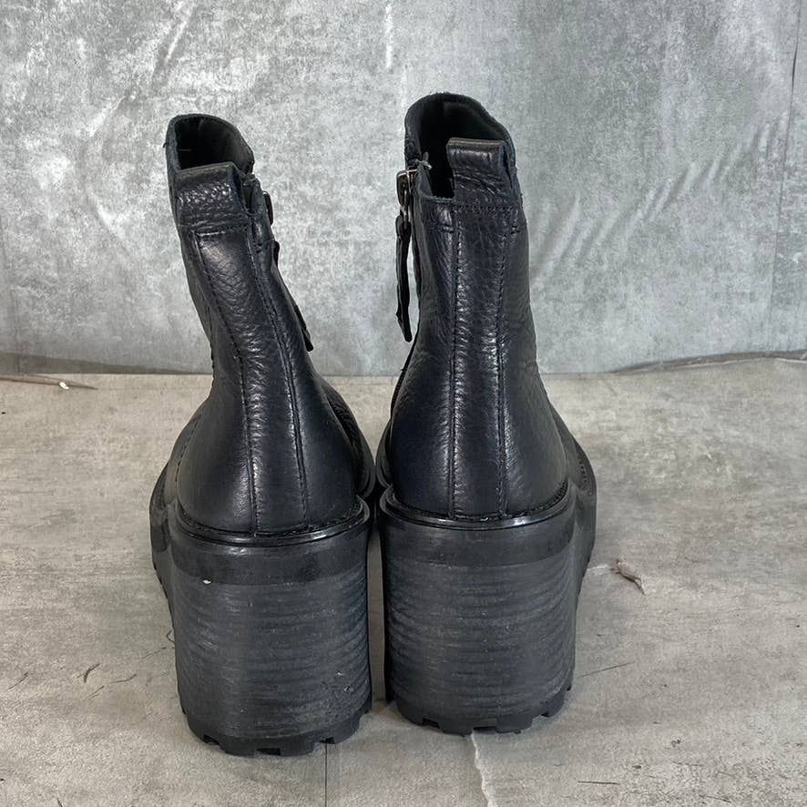 ZODIAC Women's Black Leather Julie Lug-Sole Wedge Boots SZ 7.5