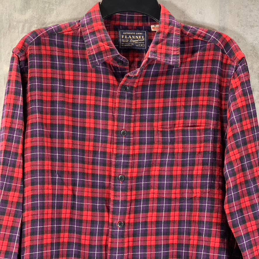 AUTHENTIC SHIRT Men's Red/Navy Flannel Button-Up Long Sleeve Cotton Shirt SZ M
