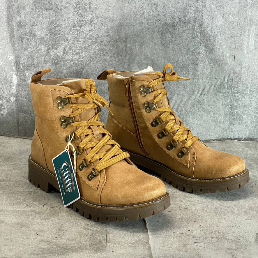 CLIFFS By White Mountain Women's Wheat/Fabric Maximal Lace-Up Boots SZ 8.5