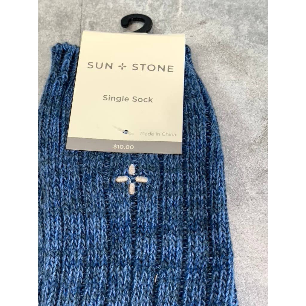 Sun + Stone Men's Blue Marled Knit Crew Single Sock SZ 10-13