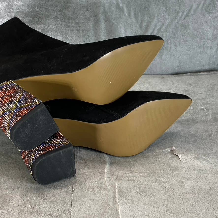 BETSEY JOHNSON Women's Black Kassie Rhinestone Block-Heel Booties SZ 5.5