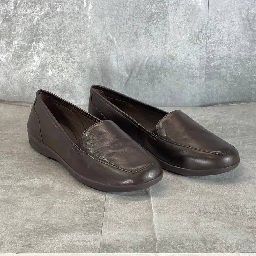 EASY SPIRIT Women's Dark Brown Leather Devitt Round-Toe Slip-On Loafer Flats SZ8