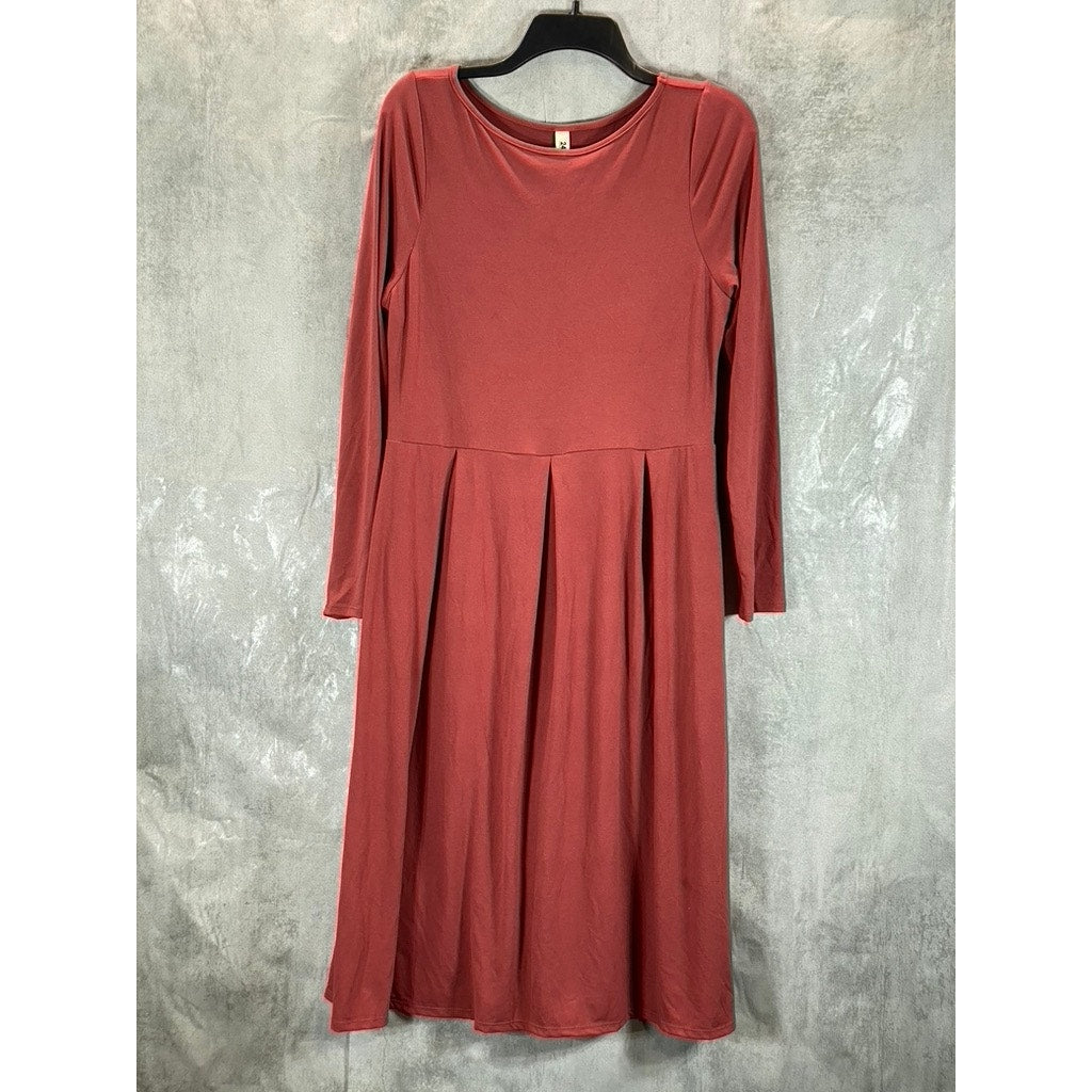 24SEVEN Comfort Apparel Woman's Brick Crewneck Long-Sleeve Pocket Dress SZ XL