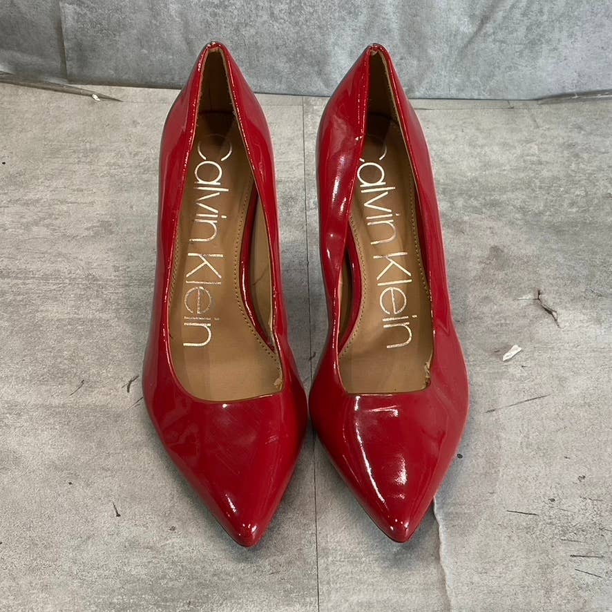 CALVIN KLEIN Women's Crimson Red Leather Gayle Pointed-Toe Classic Pumps SZ 6.5